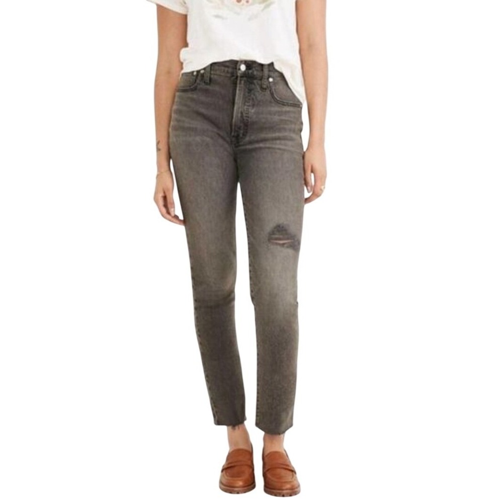 Madewell The Perfect Vintage Jean 29 Gray Distressed High Rise Mom Raw Hem 90s